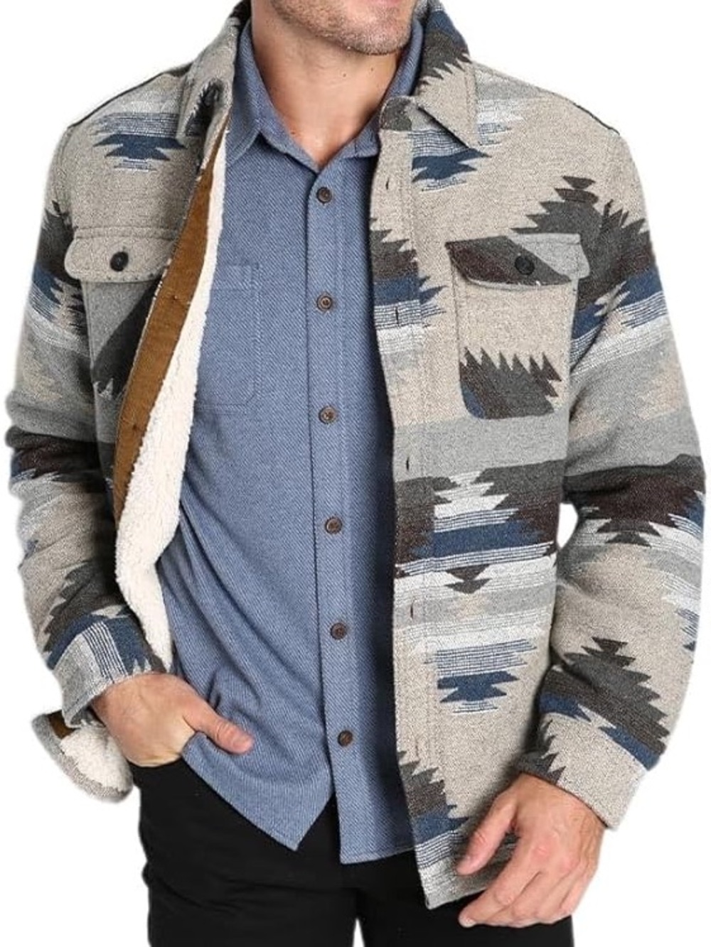 JACHS NY Aztec Sherpa Lined Shacket Jacket XL NWT Wool Blend